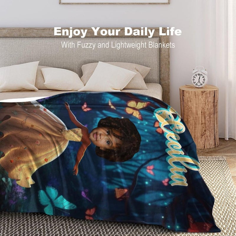 Artsadd Personalized African American Girl Fleece Throw Blanket with Photo Name Custom Afro Black Girl Blanket for Kids Toddler, African Baby Girl Gift, Baby Blankets for Newborn Christmas Birthday Gift - Image 2